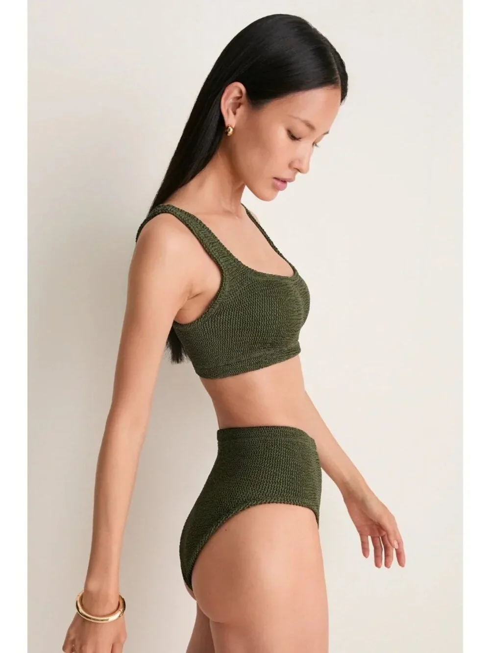 HUNZA G Patricia Bikini Set Metallic Khaki Size One Size NWT